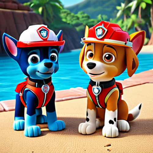 Home 11 **
> "Paw Patrol team with Spin Master toys in Adventure Bay, showcasing teamwork and rescue mission gear."
**