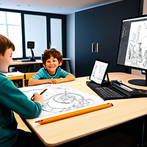 **

A team of cheerful animators in a brightly lit studio, fully clothed and wearing appropriate attire, collaborating on character designs for a children's cartoon. Desks are cluttered with sketches and digital tablets. The atmosphere is creative and collaborative. Safe for work, family-friendly, perfect anatomy, natural proportions, high-quality rendering, professional environment.

**