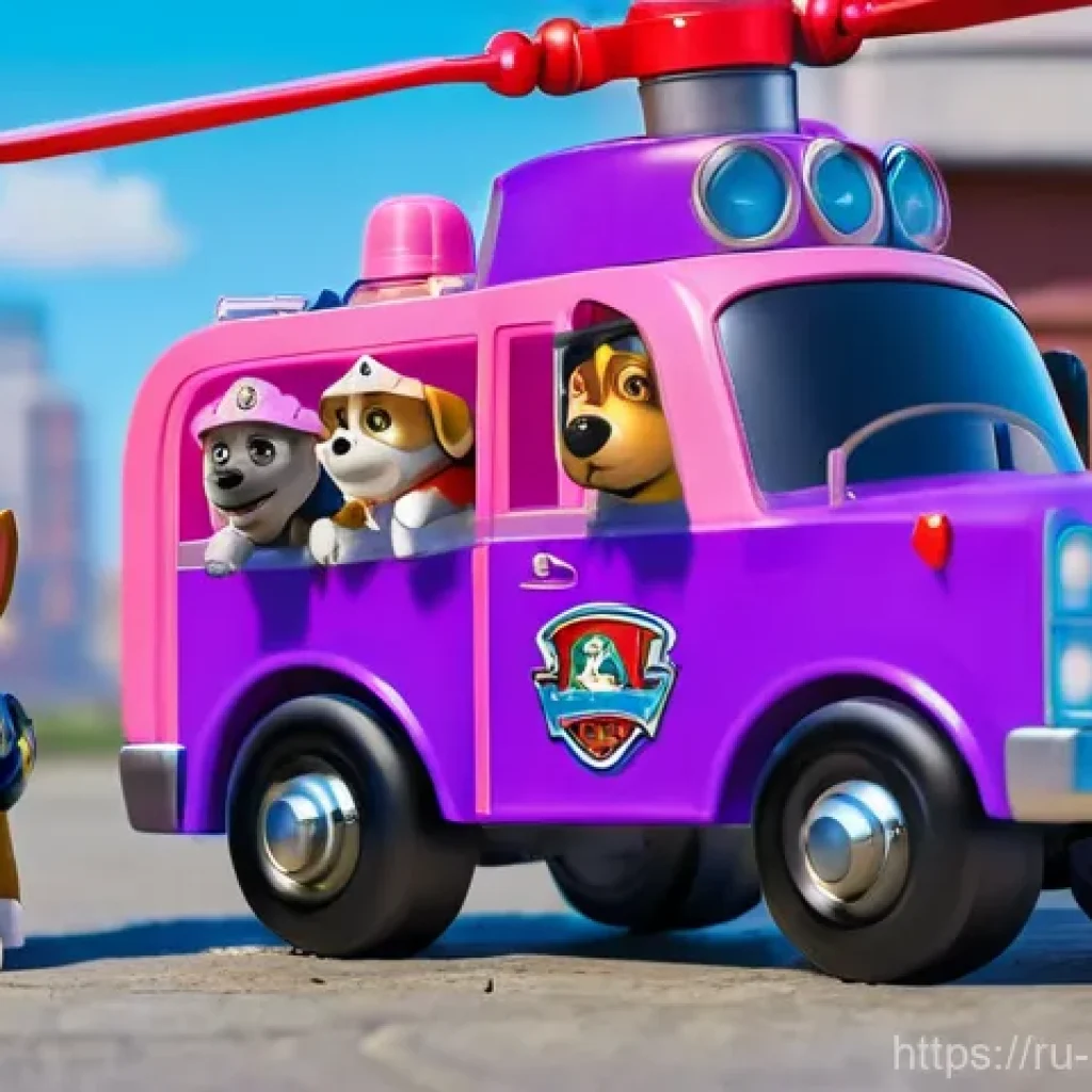 퍼피구조대 캐릭터별 장난감 리뷰 - **Dynamic Rescue Mission with Pups and Vehicles:**
    "A vibrant, action-packed animated scene feat...