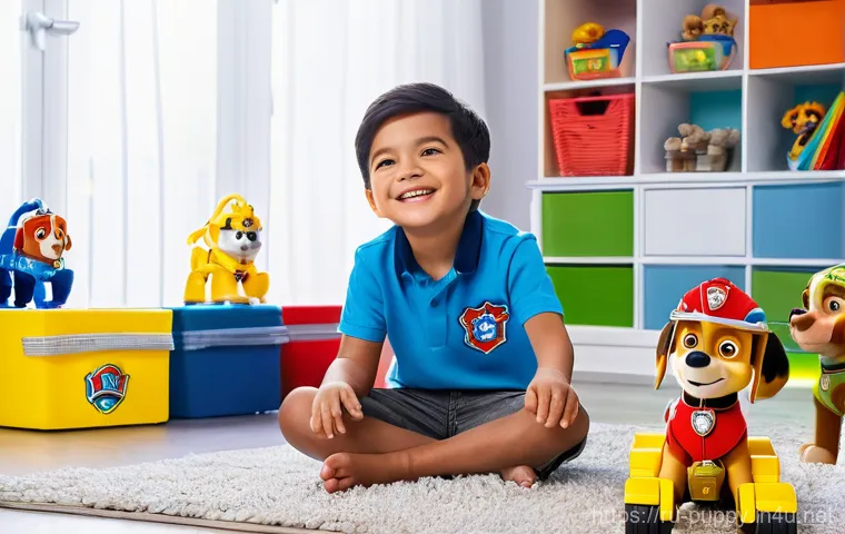 퍼피구조대 협력 브랜드 - **Prompt 1: A joyful child playing with Paw Patrol transforming vehicles and figures.**
    "A vibra...