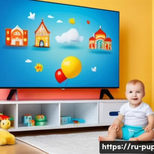 Home 28 퍼피구조대 영상 콘텐츠 플랫폼 - A cozy family living room scene featuring a young Russian toddler wearing a colorful diaper, sitting...